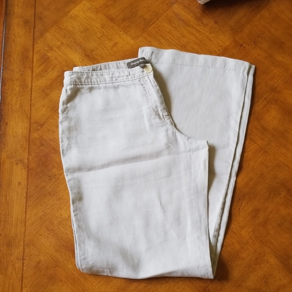 Tommy Bahama wide leg khaki linen pants